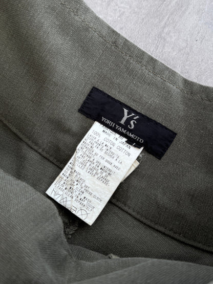 1990s Yohji Yamamoto Y's Washed Khaki Green Raw Hem Wrap Midi Skirt