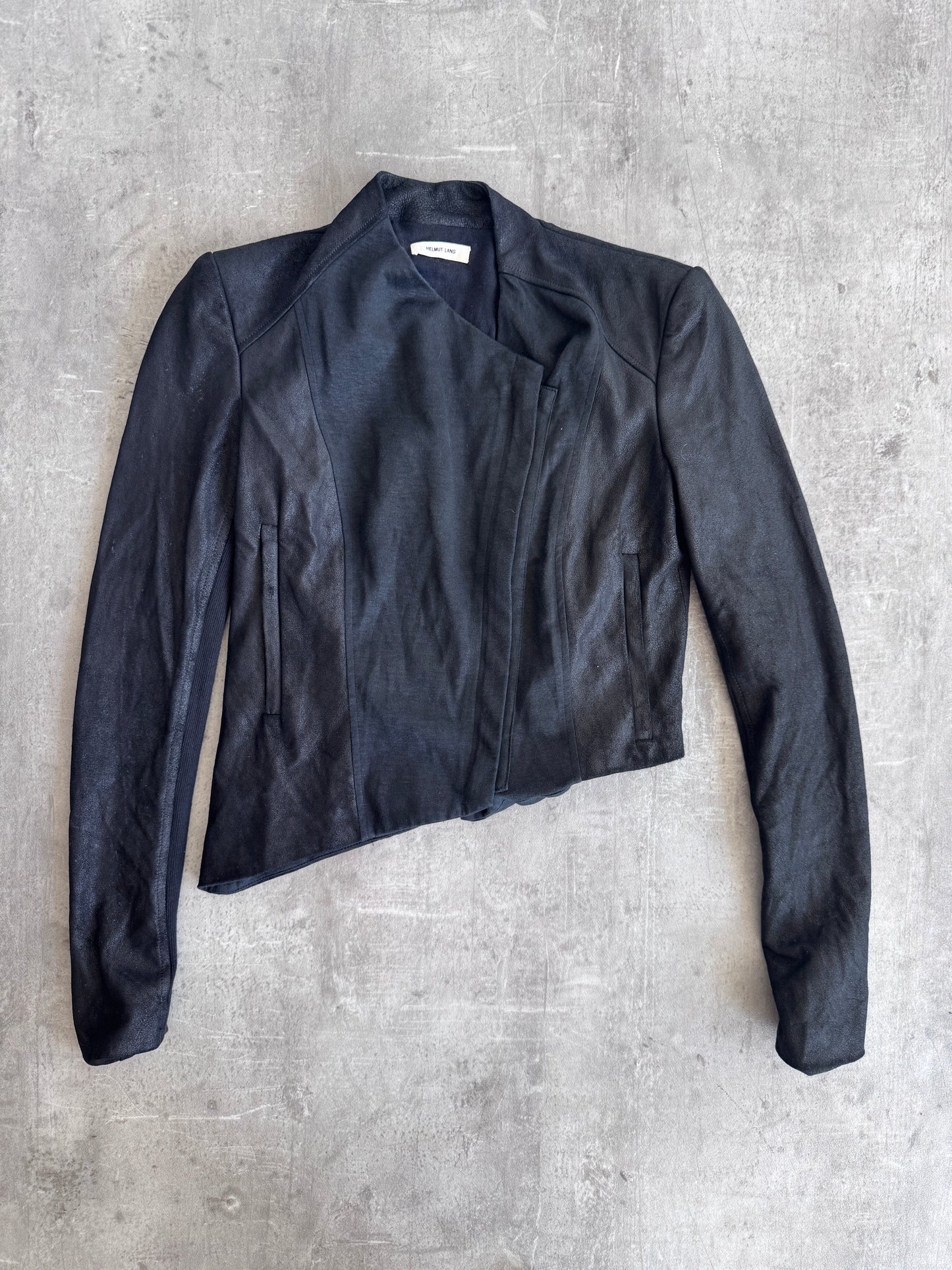 Helmut Lang Suede Look Layered Cropped Black Jacket