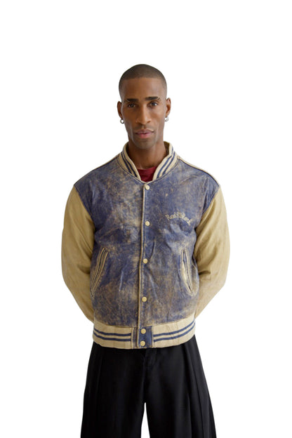 Red-N-Rock Distressed Blue Leather Varsity Jacket