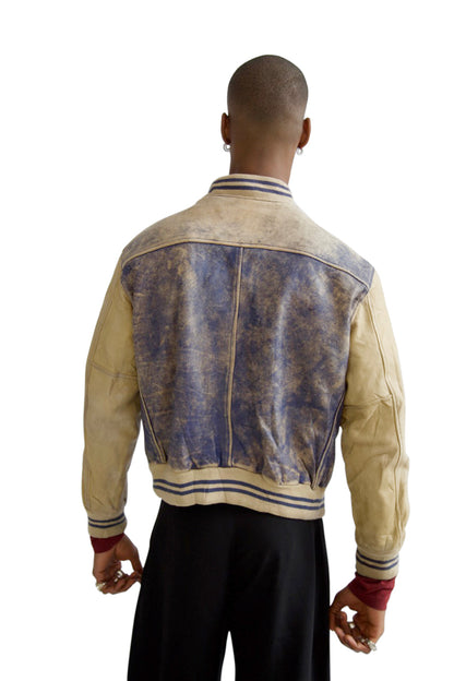 Red-N-Rock Distressed Blue Leather Varsity Jacket
