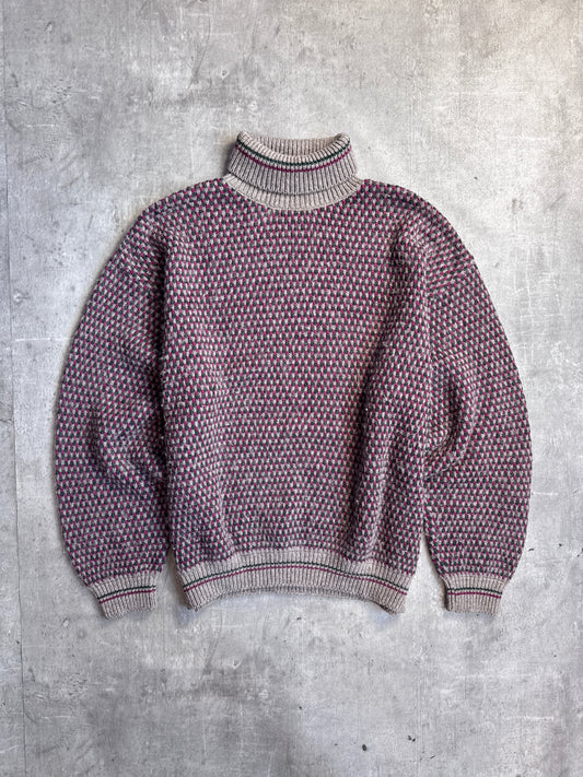 1980s C.P. Company Multi Intarsia Wool Rollneck Knit Sweater