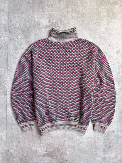 1980s C.P. Company Multi Intarsia Wool Rollneck Knit Sweater