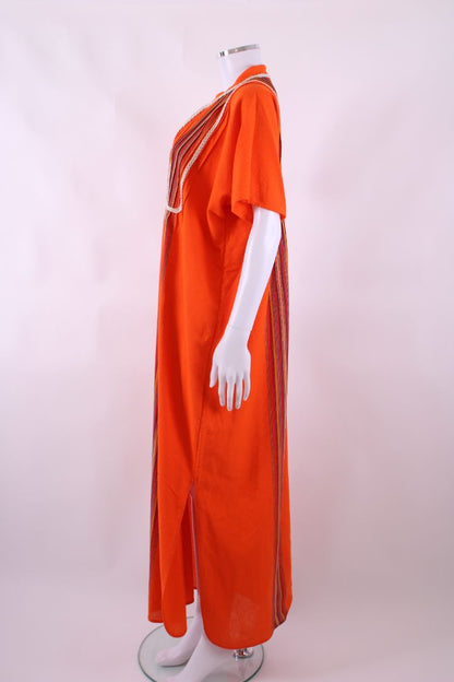 Tory Burch S/S Stripe/ Rope Detail Kaftan Orange XL | O/S, Orange