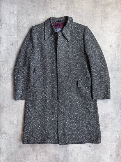 Burberry Grey Wool Polka Pattern Overcoat