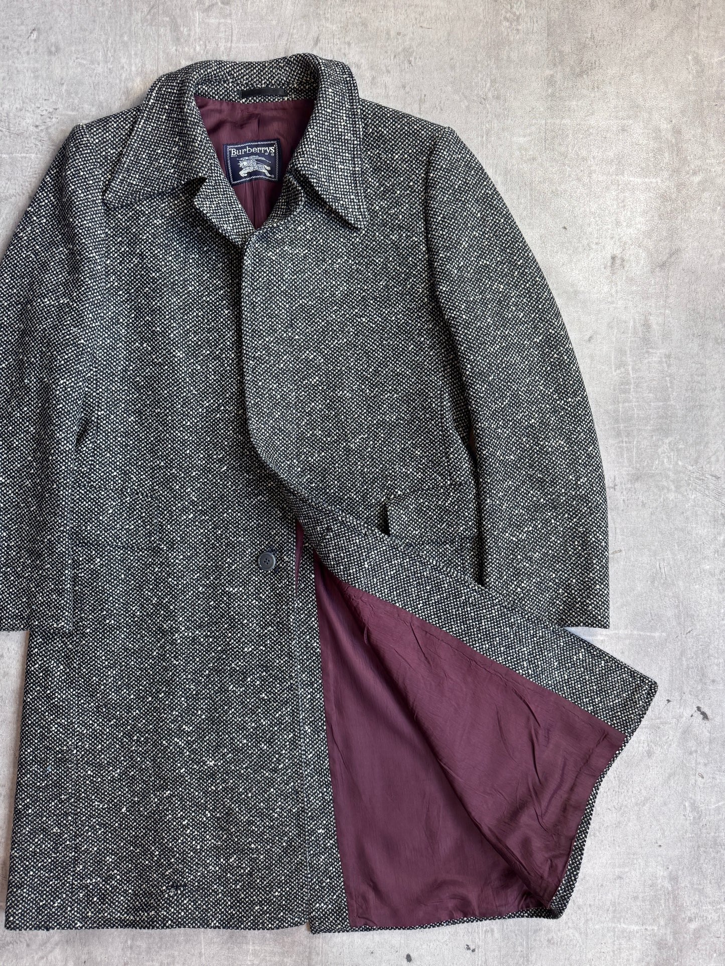 Burberry Grey Wool Polka Pattern Overcoat