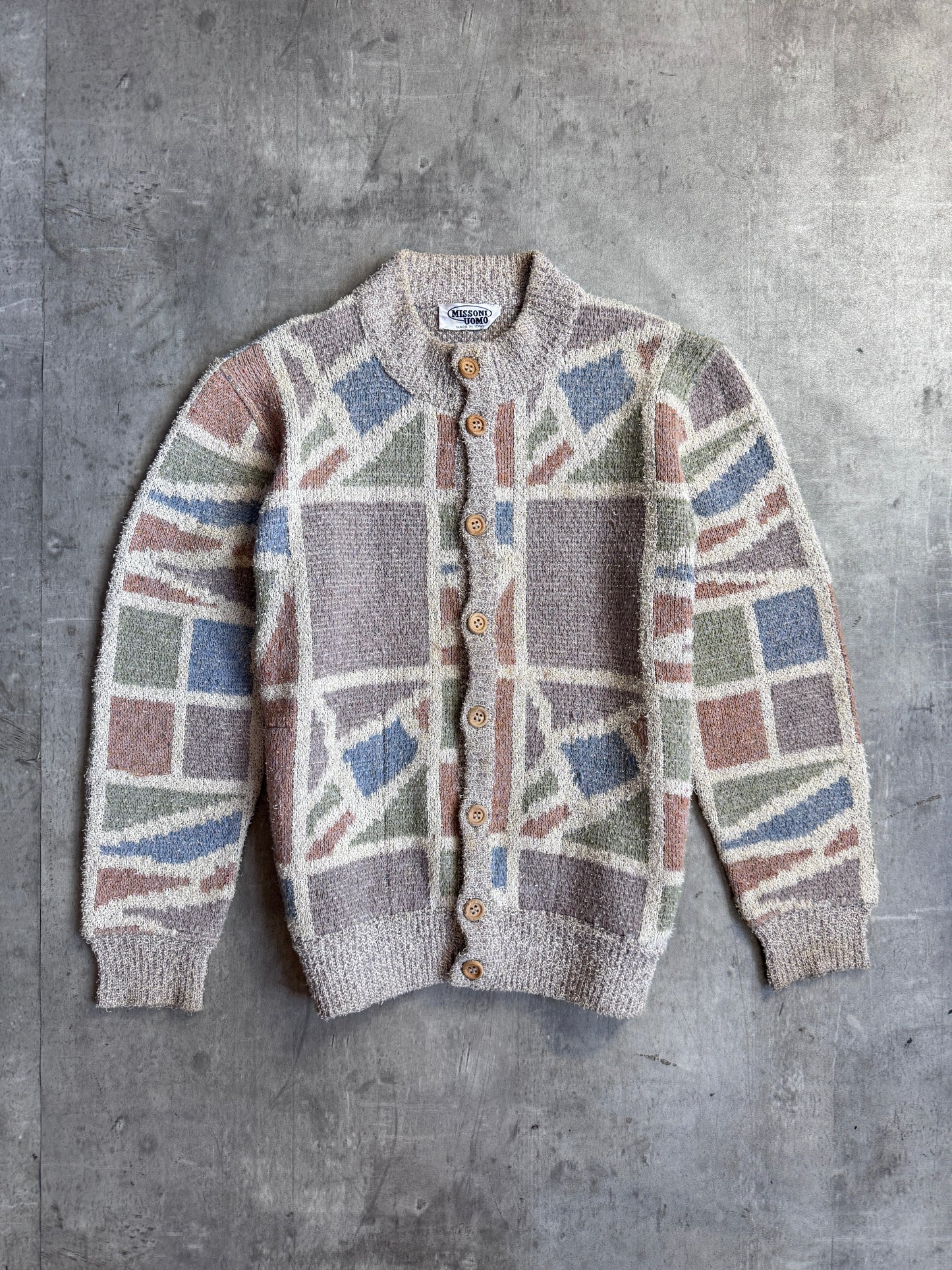 Missoni Beige Multi Pattern Intarsia Knit Cardigan
