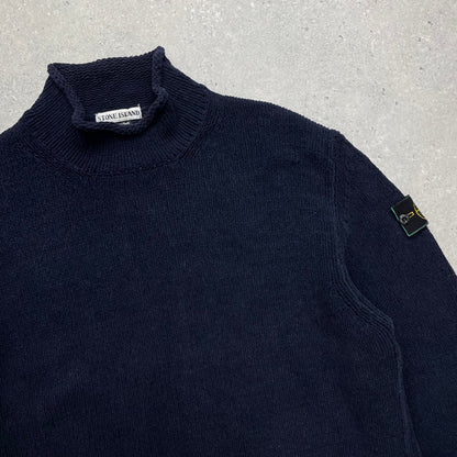 Stone Island Navy Chenille Knit Knit Jumper w/ Green Edge Badge AW98 | XX-Large, Green