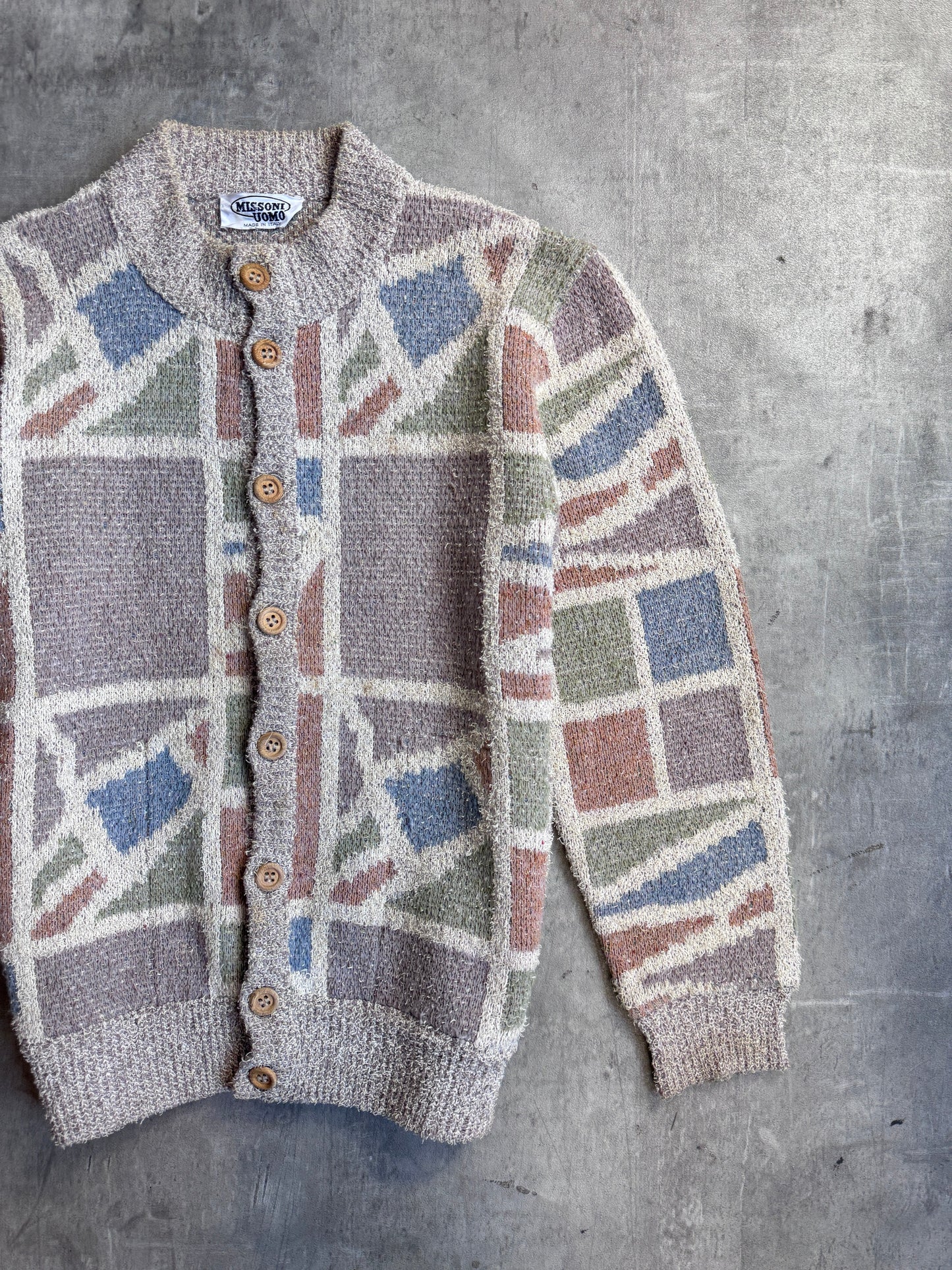 Missoni Beige Multi Pattern Intarsia Knit Cardigan