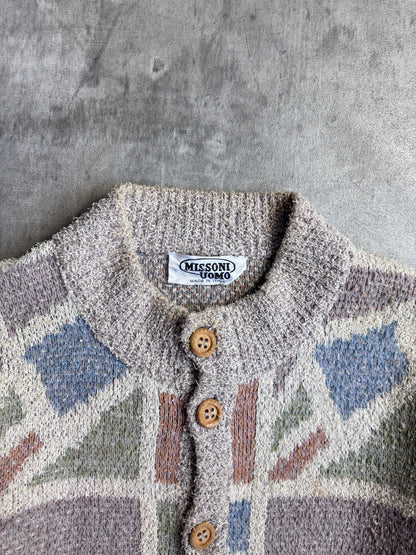 Missoni Beige Multi Pattern Intarsia Knit Cardigan