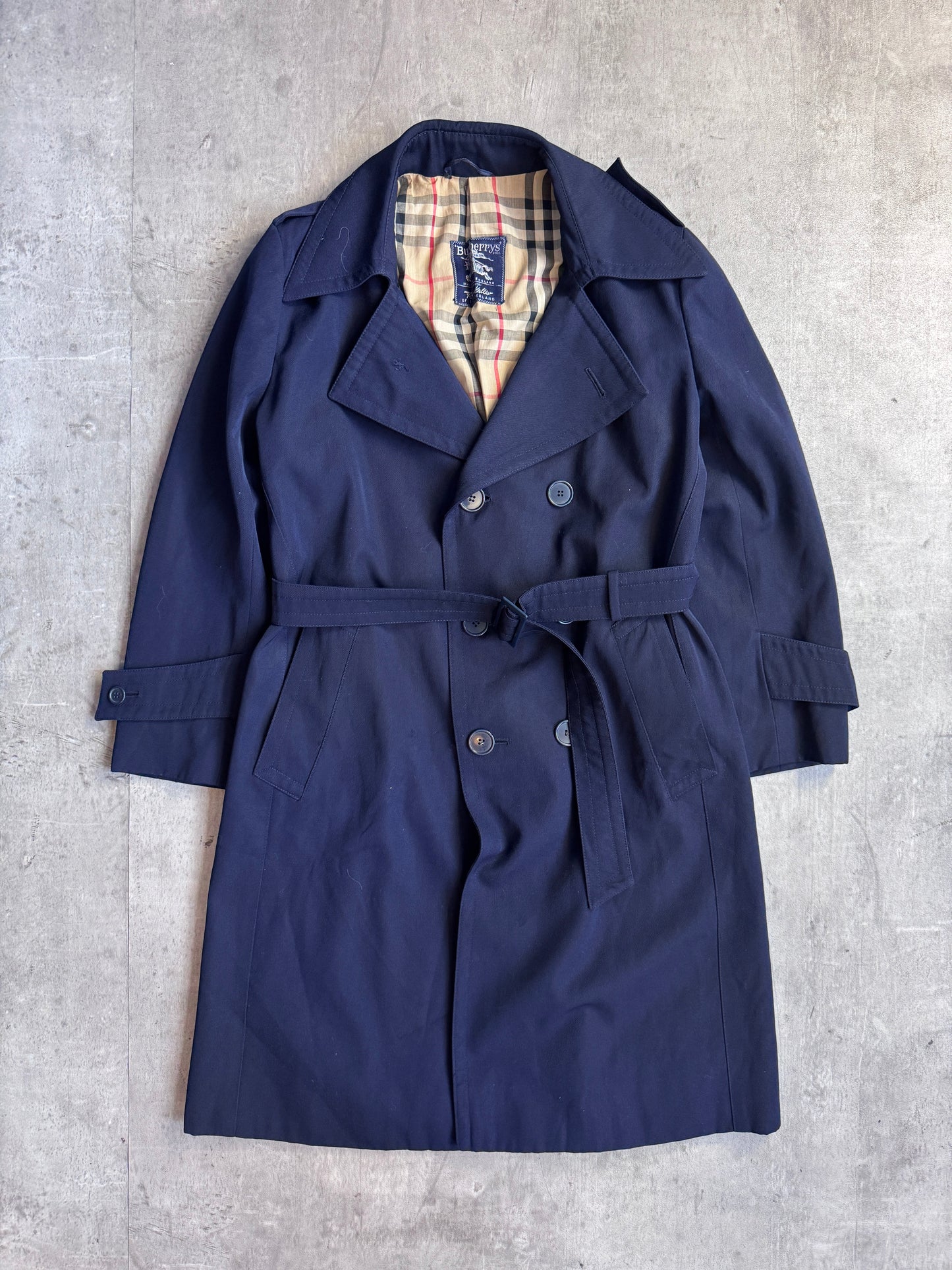 Burberry Navy Nova Check Lined Classic Overcoat