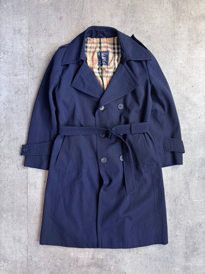 Burberry Navy Nova Check Lined Classic Overcoat
