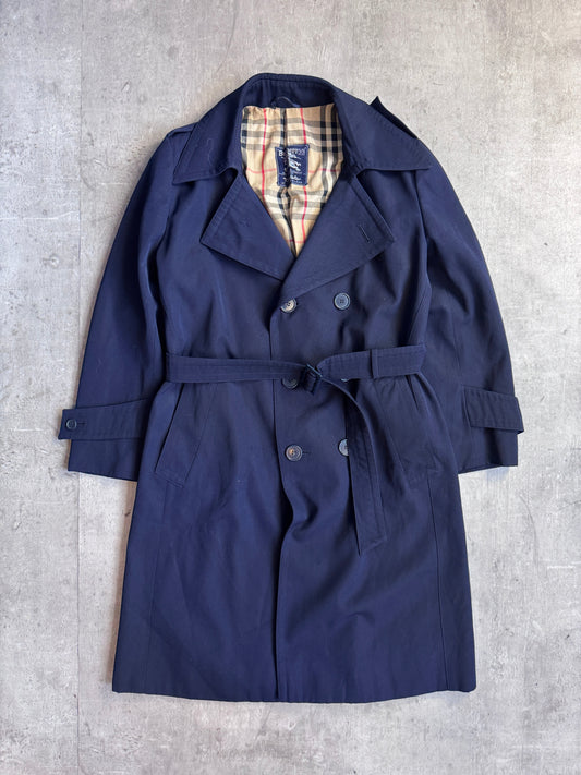 Burberry Navy Nova Check Lined Classic Overcoat