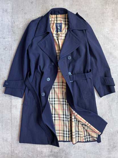 Burberry Navy Nova Check Lined Classic Overcoat