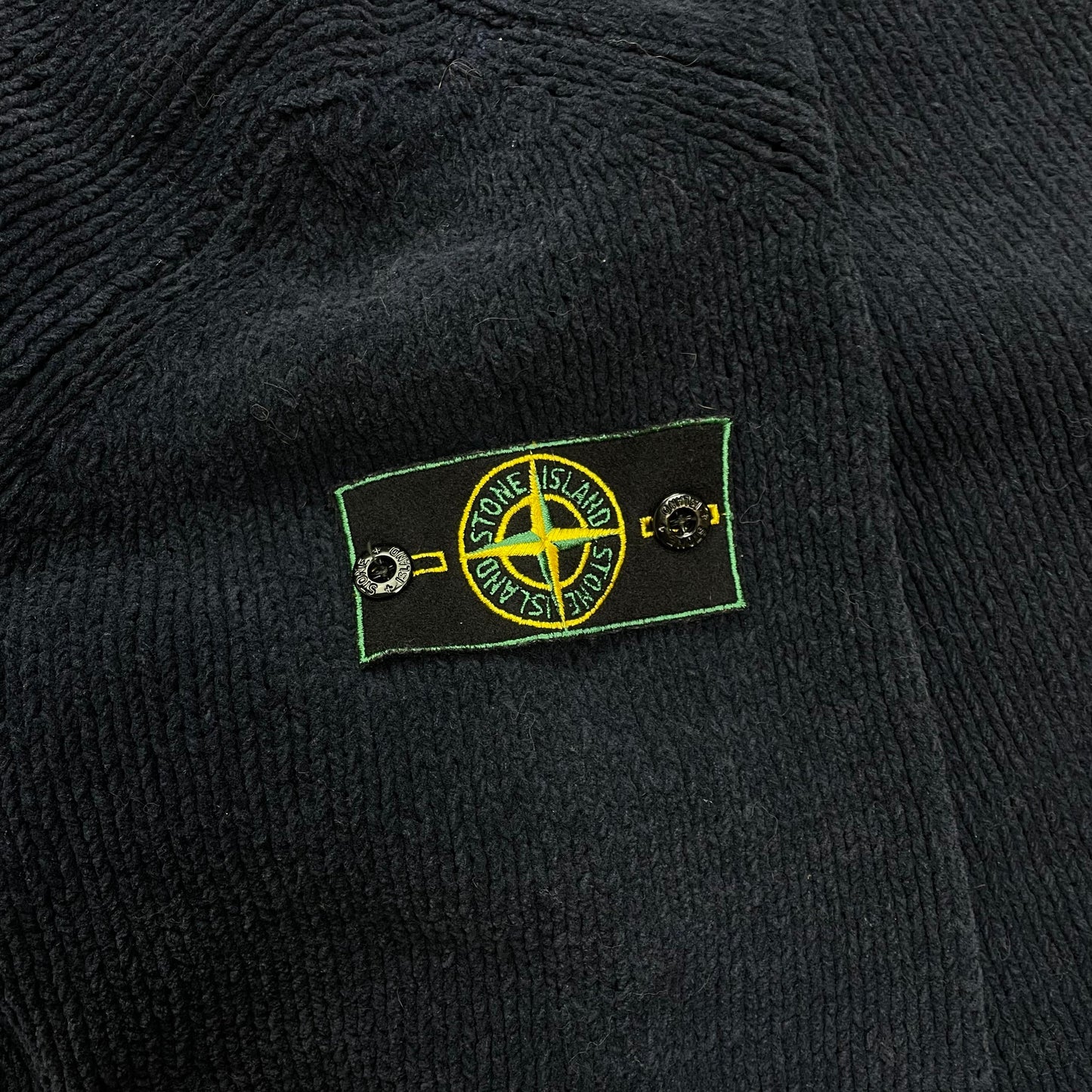 Stone Island Navy Chenille Knit Knit Jumper w/ Green Edge Badge AW98 | XX-Large, Green