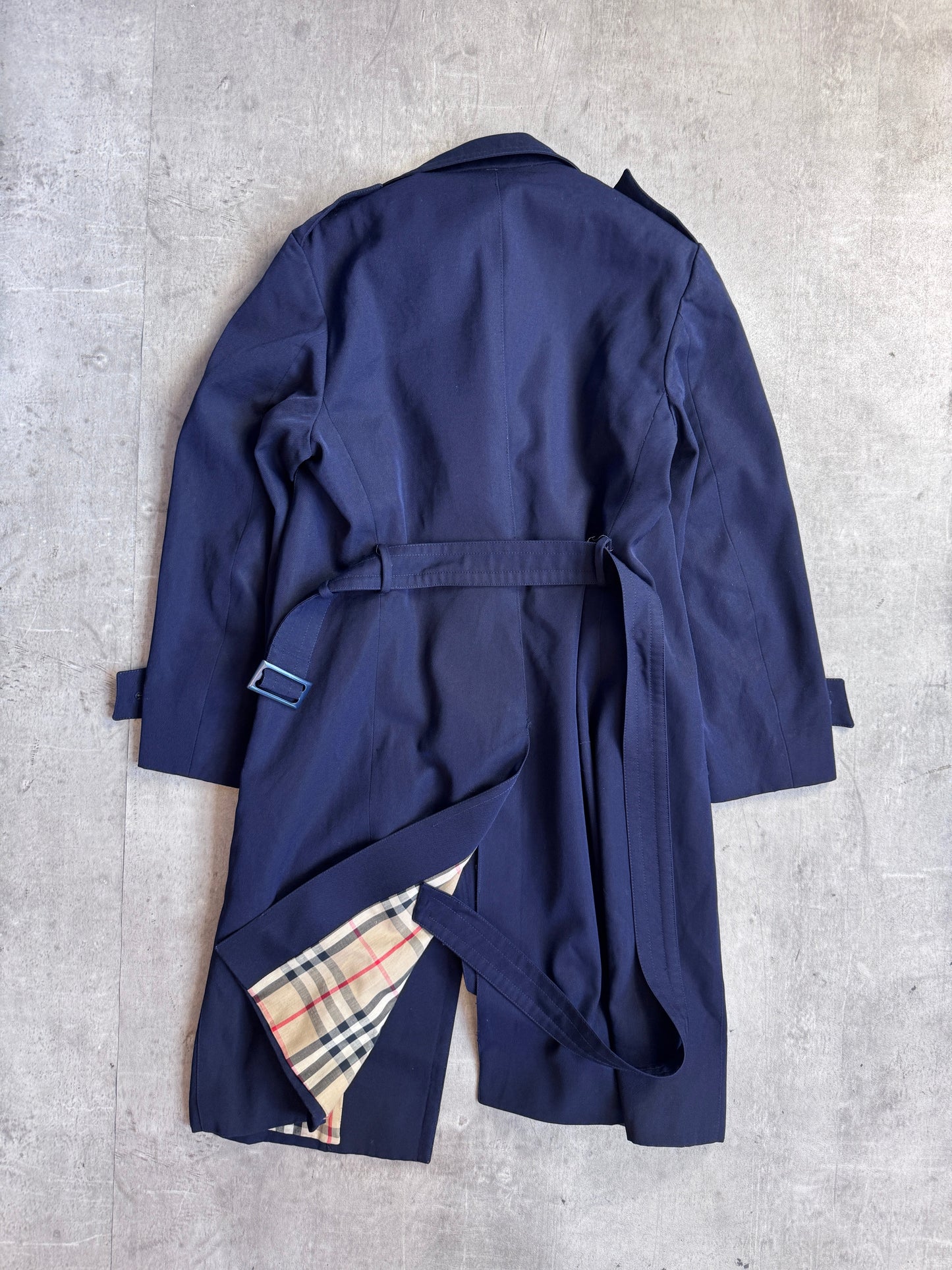 Burberry Navy Nova Check Lined Classic Overcoat