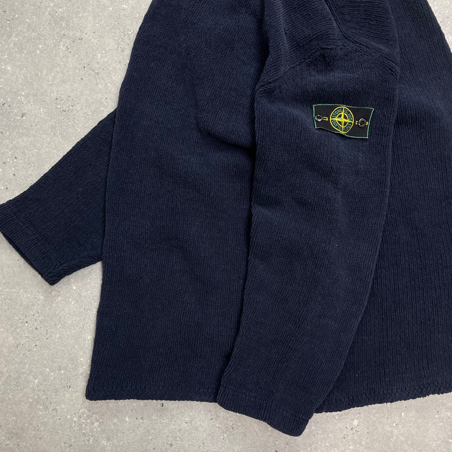 Stone Island Navy Chenille Knit Knit Jumper w/ Green Edge Badge AW98 | XX-Large, Green