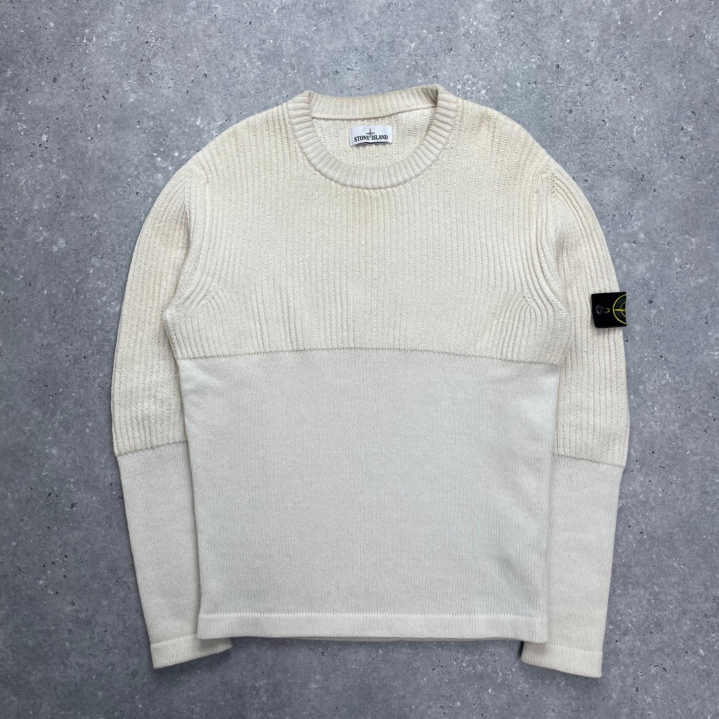 Stone Island Cream Half & Half Chenille Knit Jumper | Medium, Cream