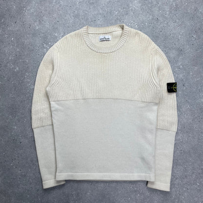 Stone Island Cream Half & Half Chenille Knit Jumper | Medium, Cream