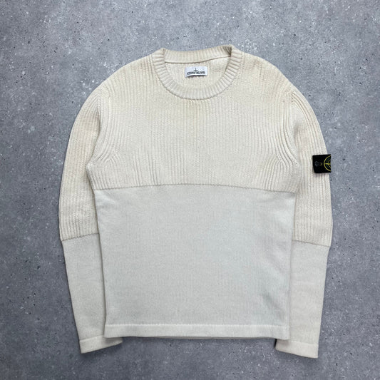 Stone Island Cream Half & Half Chenille Knit Jumper | Medium, Cream