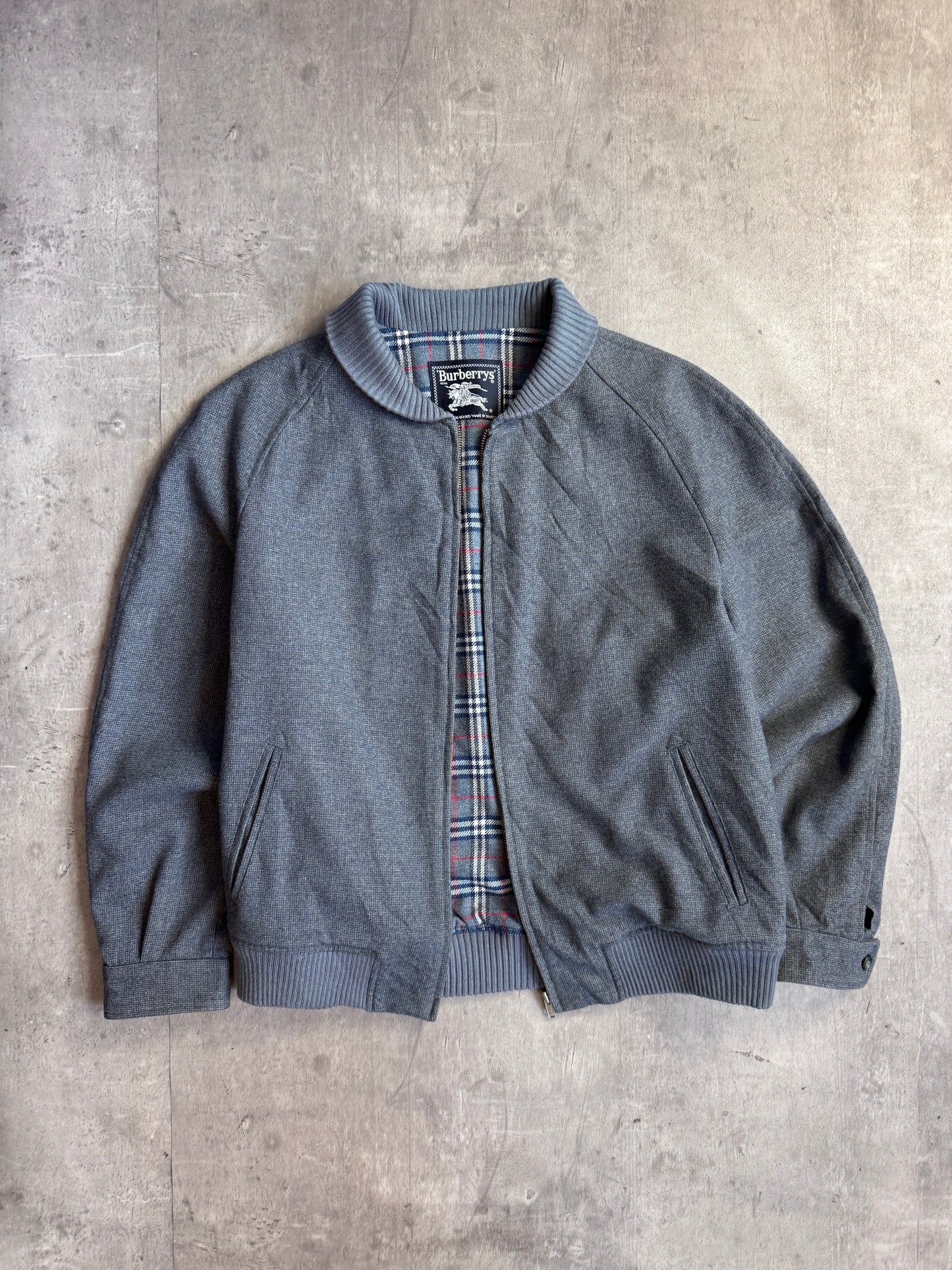 Burberry Blue Grey Herringbone Wool Jacket
