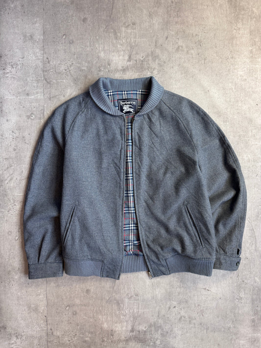 Burberry Blue Grey Herringbone Wool Jacket