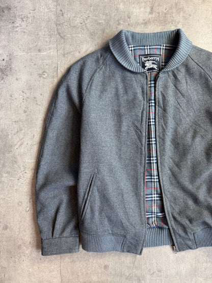 Burberry Blue Grey Herringbone Wool Jacket