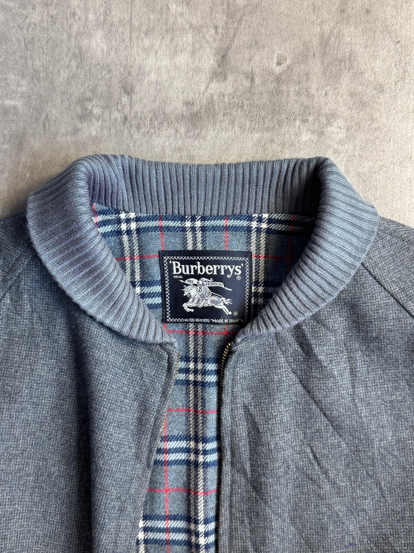 Burberry Blue Grey Herringbone Wool Jacket
