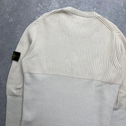 Stone Island Cream Half & Half Chenille Knit Jumper | Medium, Cream