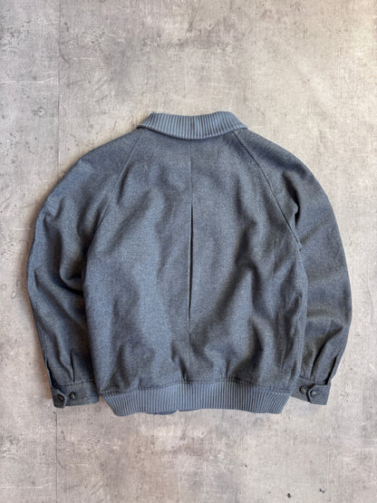 Burberry Blue Grey Herringbone Wool Jacket