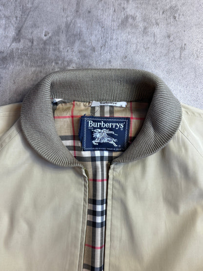 Burberry Beige Cotton Roll Collar Bomber Jacket