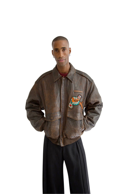 Avirex A-2 'China Doll' Distressed Leather Jacket