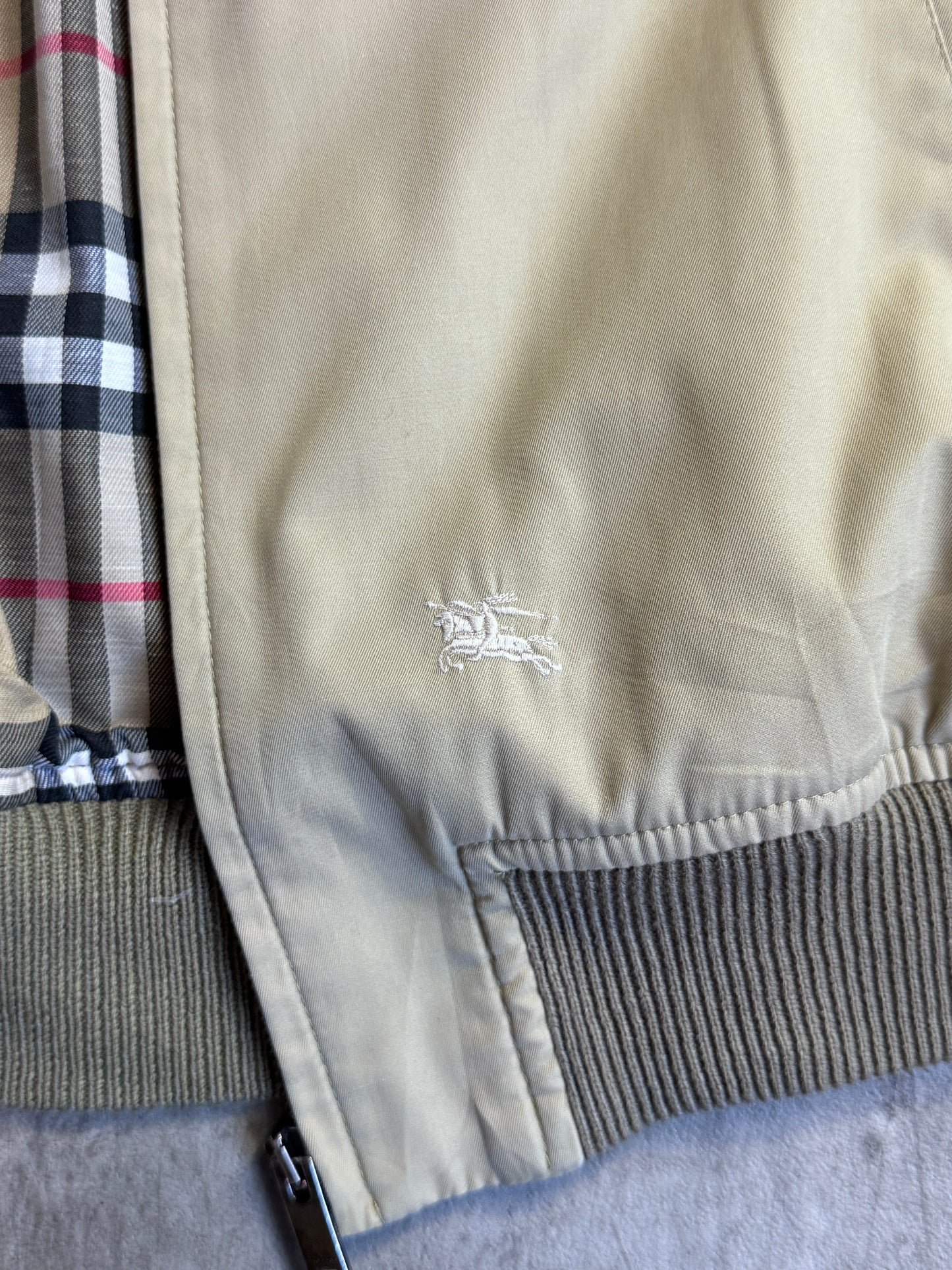 Burberry Beige Cotton Roll Collar Bomber Jacket