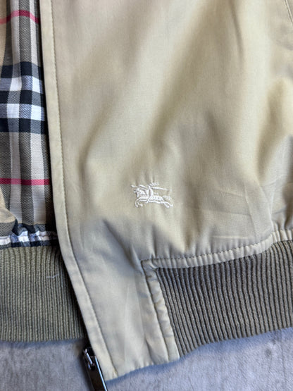 Burberry Beige Cotton Roll Collar Bomber Jacket