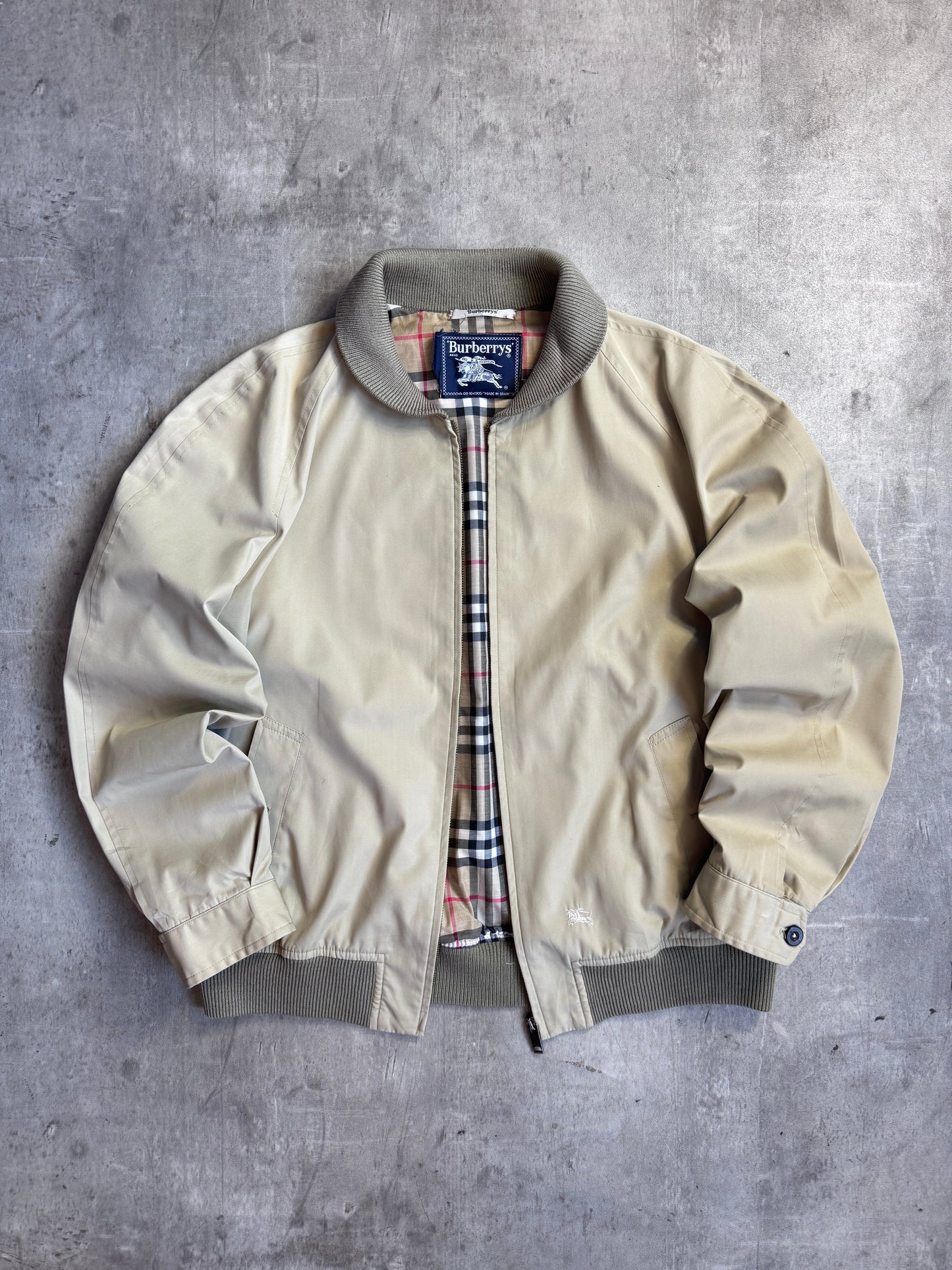 Burberry Beige Cotton Roll Collar Bomber Jacket