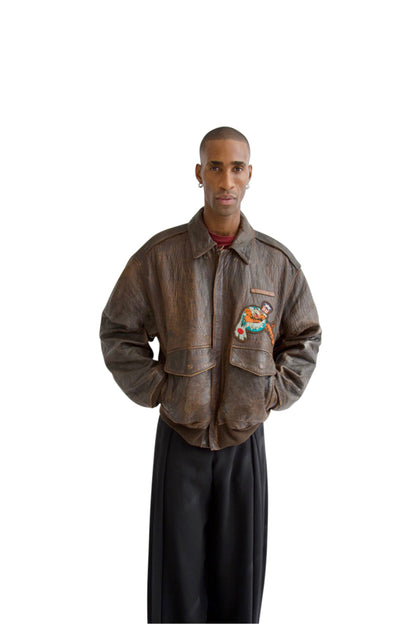 Avirex A-2 'China Doll' Distressed Leather Jacket