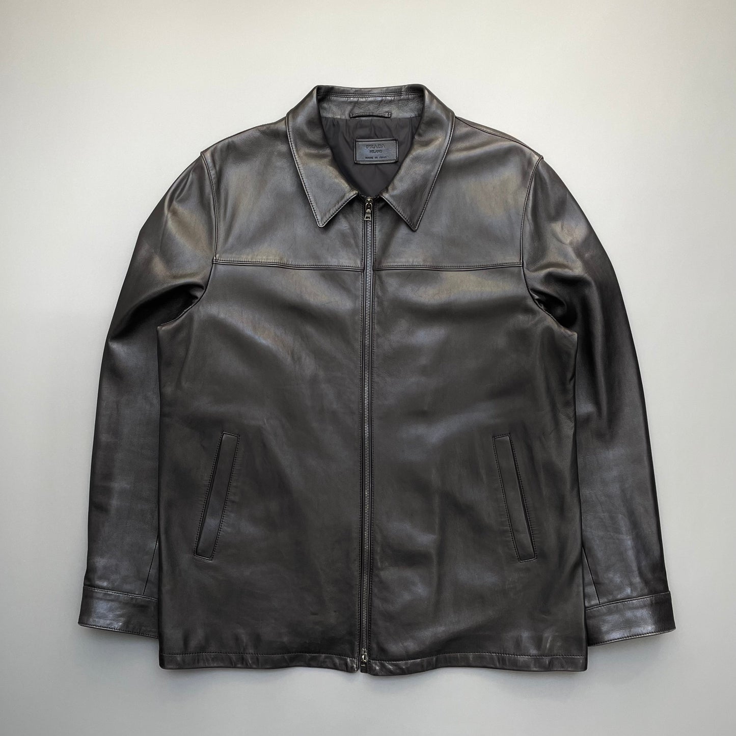 Prada Black 2008 Leather Zip-Through Jacket | X-Large, Black