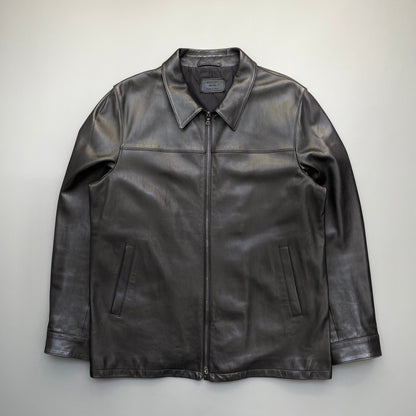 Prada Black 2008 Leather Zip-Through Jacket | X-Large, Black