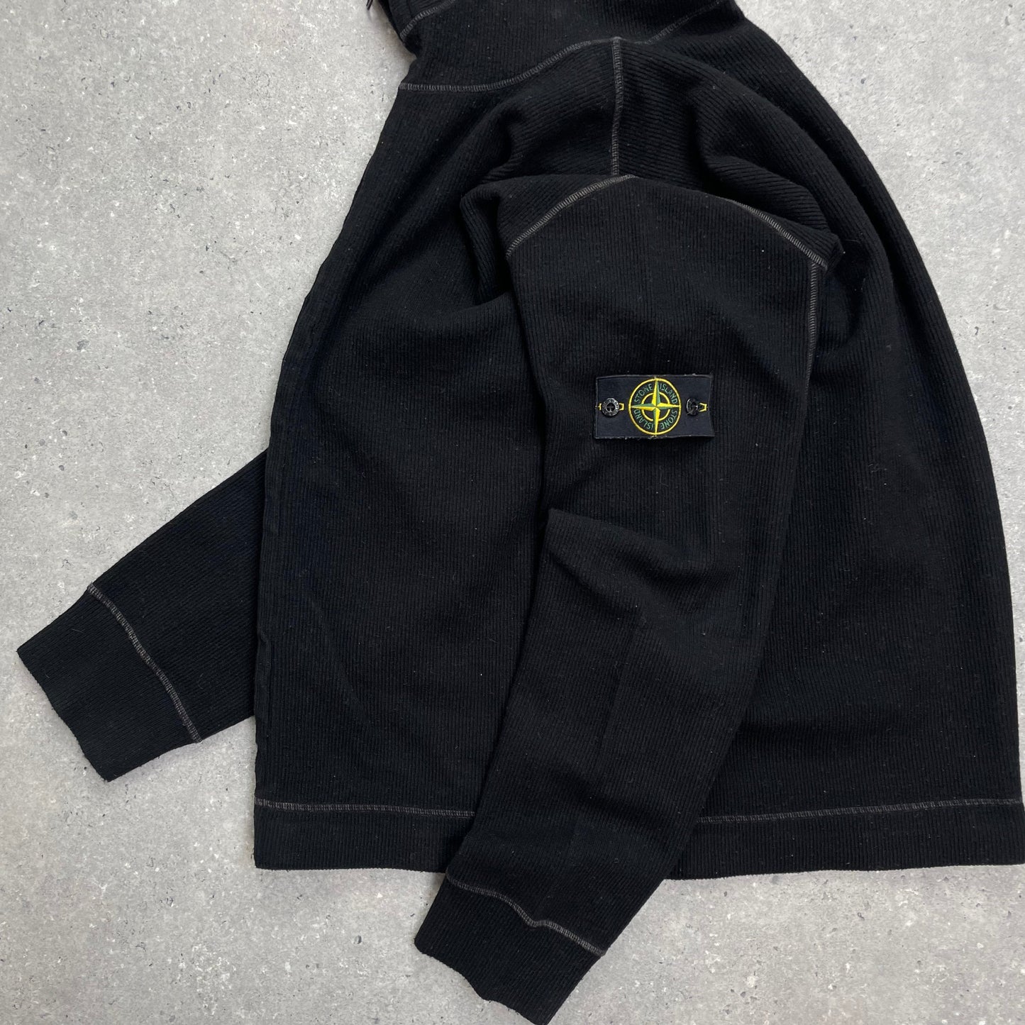 Stone Island Black Contrast Stitching Knit Hoodie AW03 | X-Large, Black