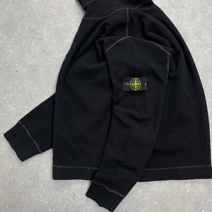 Stone Island Black Contrast Stitching Knit Hoodie AW03 | X-Large, Black
