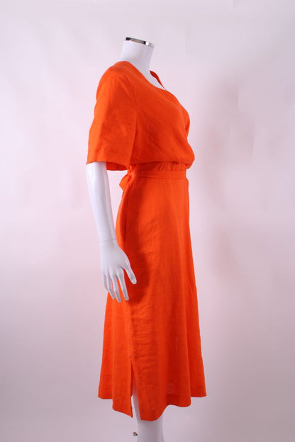 Jaeger Linen Midi Dress Orange 12 | O/S, Orange
