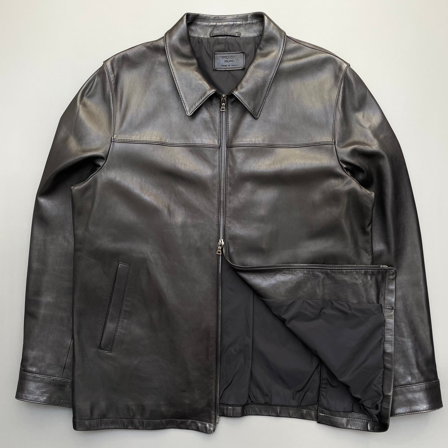 Prada Black 2008 Leather Zip-Through Jacket | X-Large, Black