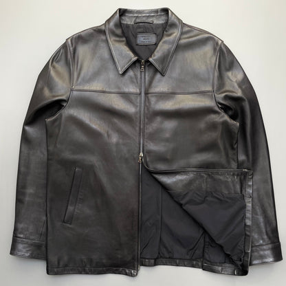 Prada Black 2008 Leather Zip-Through Jacket | X-Large, Black