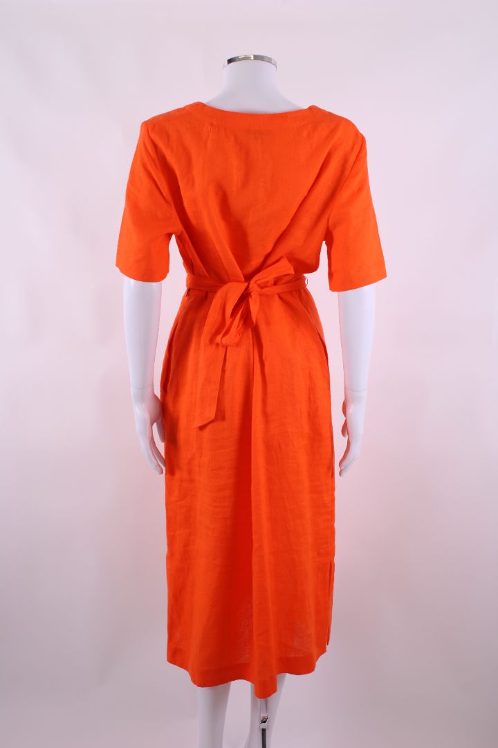 Jaeger Linen Midi Dress Orange 12 | O/S, Orange