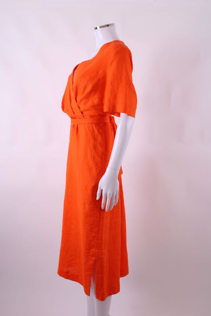 Jaeger Linen Midi Dress Orange 12 | O/S, Orange