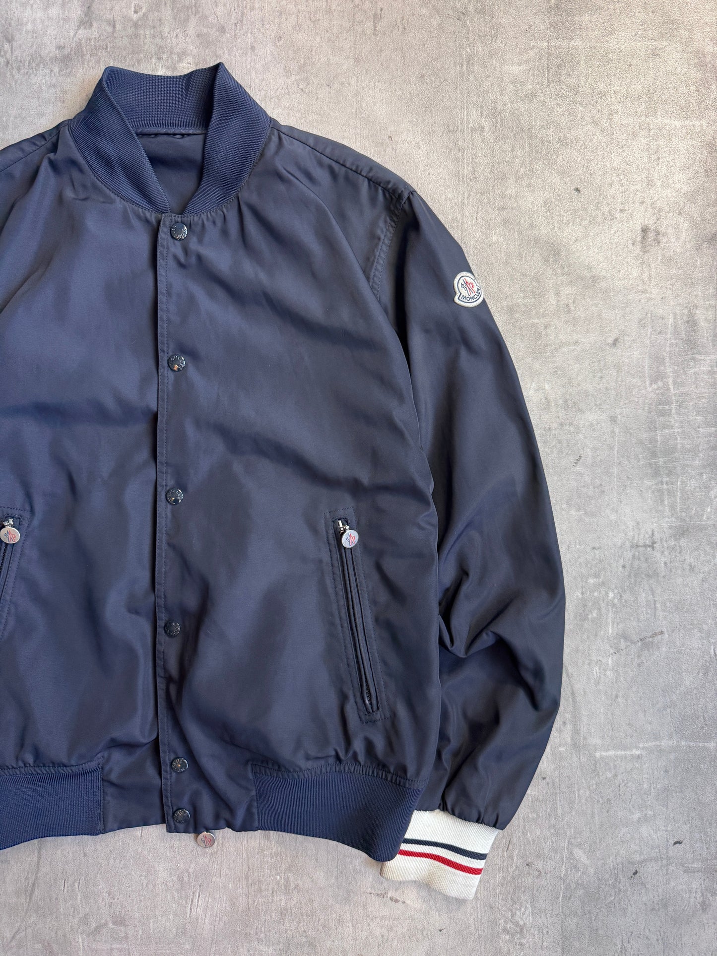 Moncler Navy Nylon Cuffed Bomber Jacket