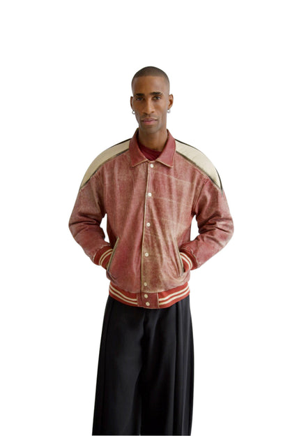 Vintage Chicago Buster Distressed Leather Varsity Jacket