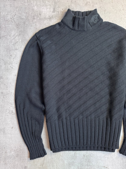 Versace Black Diagonal Stripe Mockneck Knit Sweater