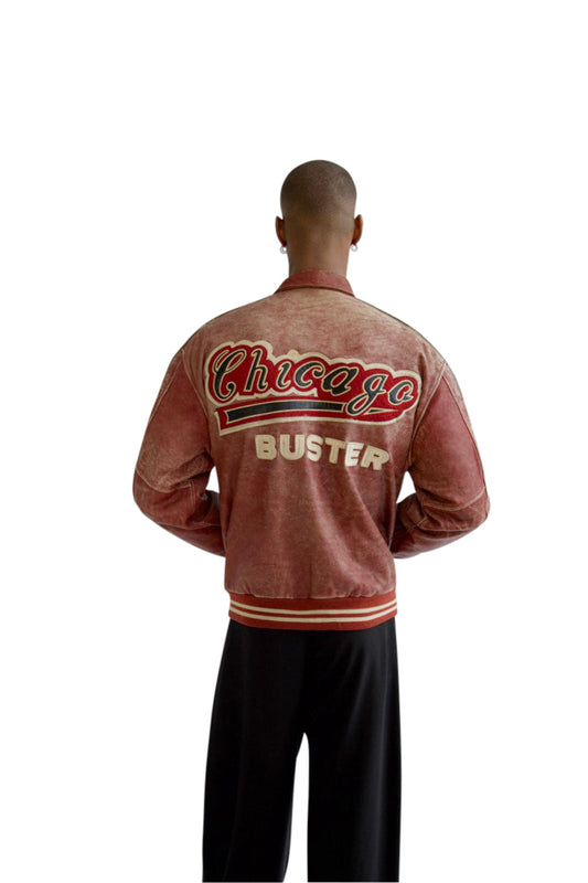 Vintage Chicago Buster Distressed Leather Varsity Jacket