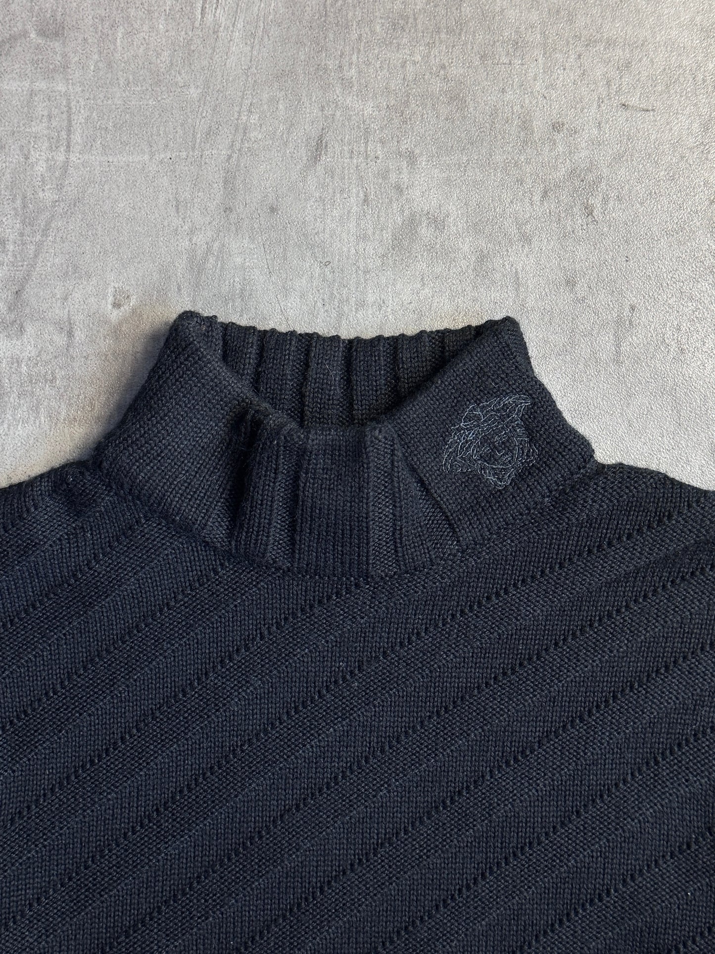 Versace Black Diagonal Stripe Mockneck Knit Sweater