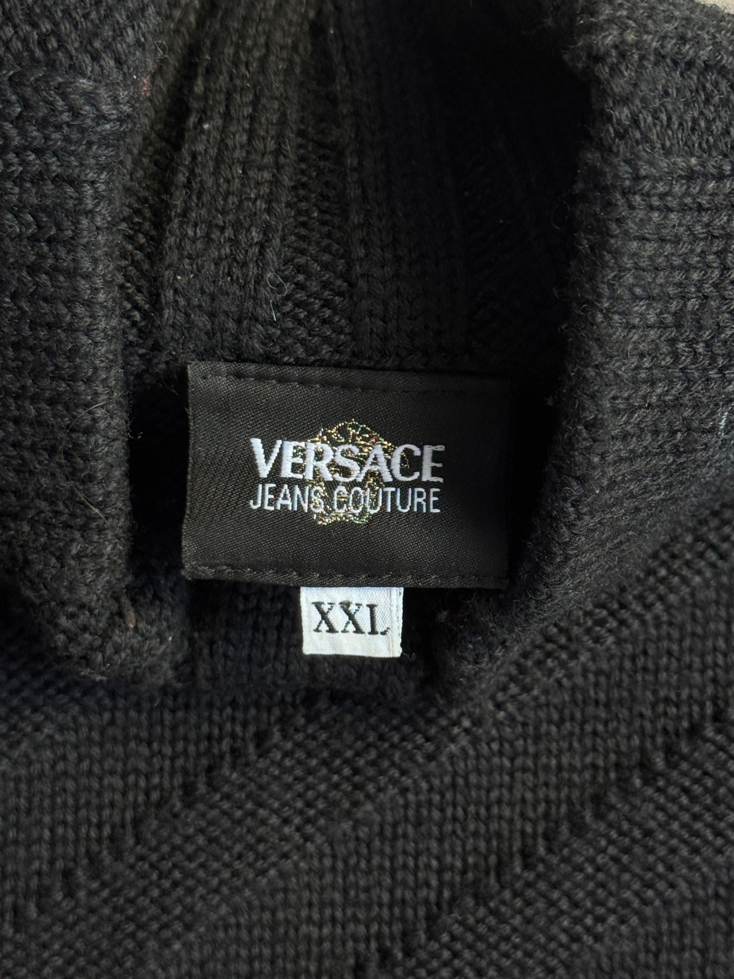 Versace Black Diagonal Stripe Mockneck Knit Sweater